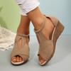 Fashion 2025 Sandals Buckle Strap Shoes Open Toe Summer Heels Clogs Wedge Large Size New Low Peep Spring Fashion Girls Platform Velvet
