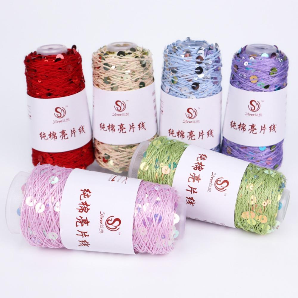 Filo Puro Cotone Fai da Te per Lavorazione a Maglia a Mano Filato con Perline Grandi Paillettes Gomitolo di Lana per Lavorazione a Maglia Decorativo
