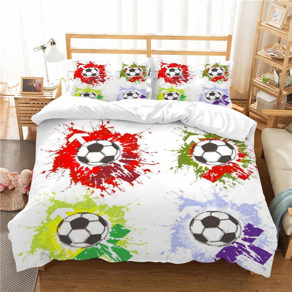 Bettwäsche-Set für Zuhause, Fußball-Druck, gewaschenes Bettbezug-Set, weich, für junge Leute, atmungsaktives Bettwäsche-Set, bequem, weich, Polyester