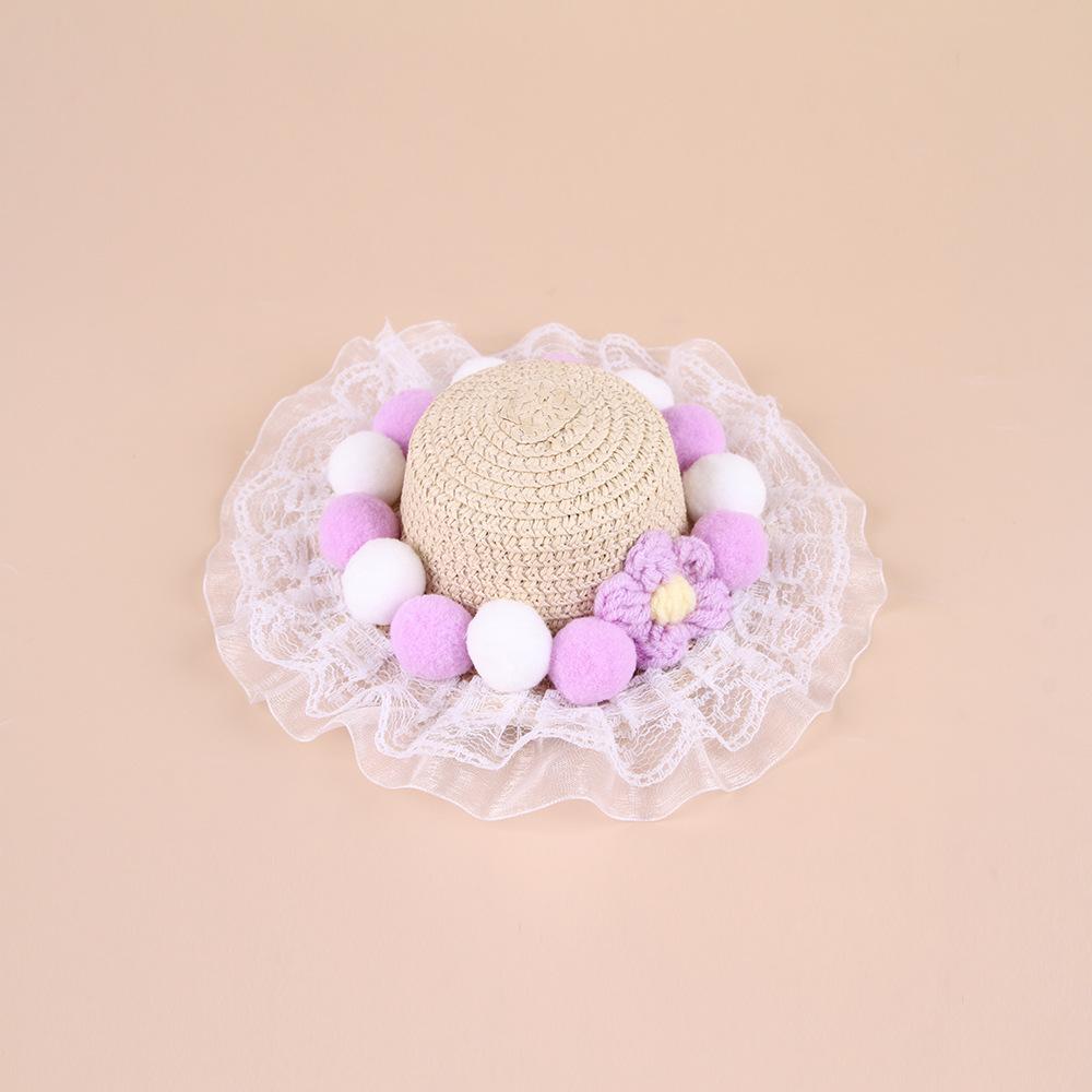Dog Shade Straw Hat Outdoor Pet Lace Princess Hat Lace Bow Straw Hat Dress Up Ragdoll Cat Hat