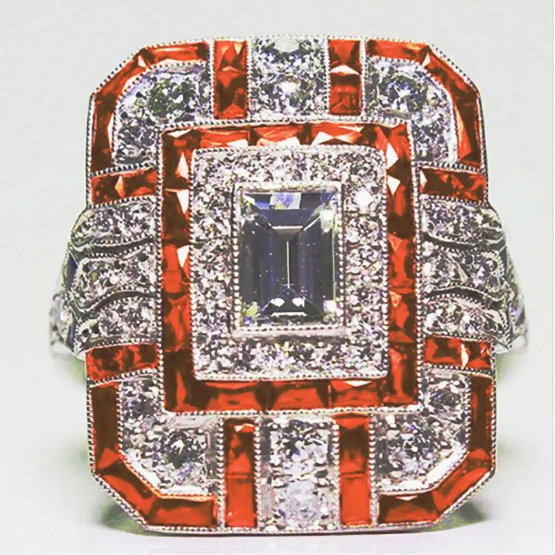 Milangirl 5 Цветов Популярное Прямоугольное Геометрическое Сверкающее Циркониевое Стразовое Хрустальное Металлическое Кольцо для Женщин Свадебной Вечеринки 6