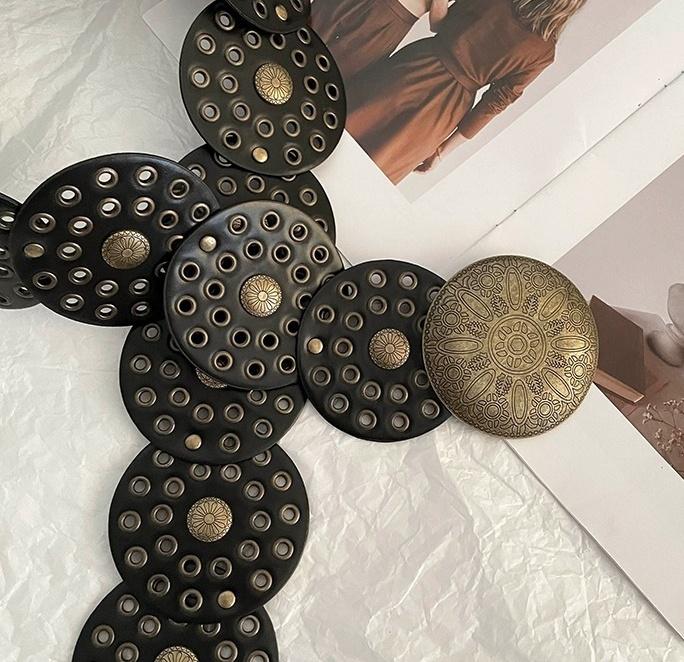 Spice Girl Stile Y2K Harajuku Vintage Design Patchwork con Borchie Cinture Larghe da Donna High Street Ecopelle Cintura