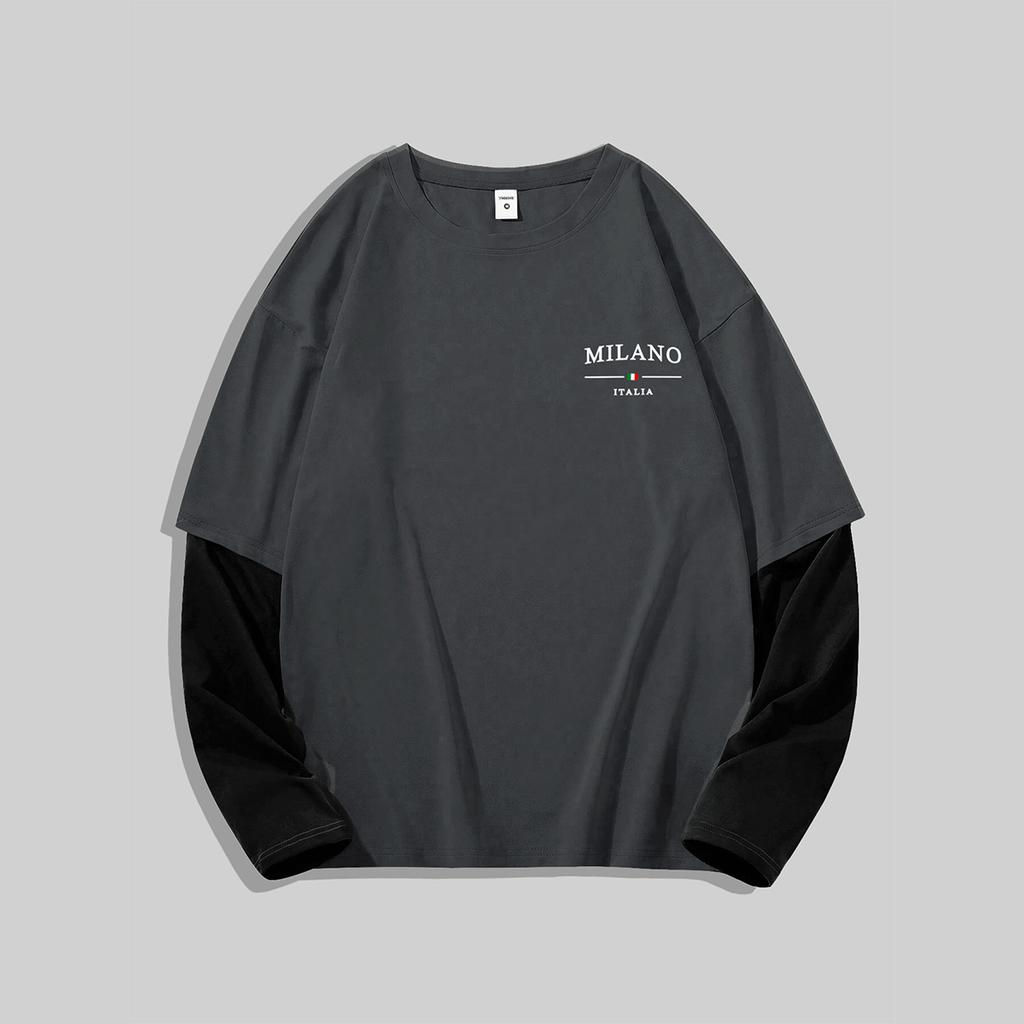 Men's Y2k Goth Shirt Graphic Oversized Long Sleeve Crewneck Tee Streetwear Tops Spring Fit