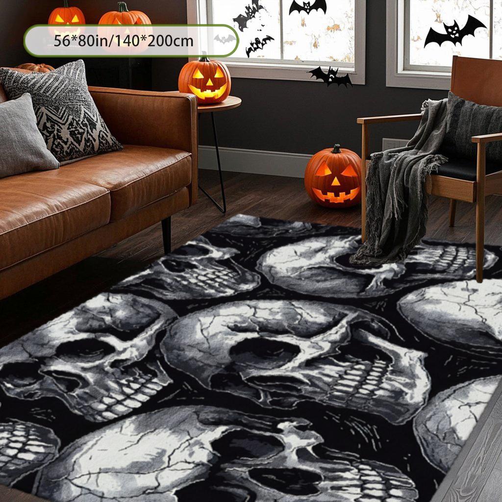 2D Fashion Halloween Print Decor Rug, Versatile Mat for Living Room, Sofa Side, Bedroom, Bedside, Entryway, Dining Room