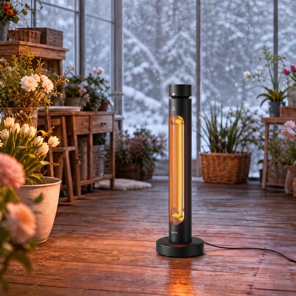 2000 W Electric Infrared Patio Heater, Free Standing Oscillating Outdoor Garden Heater with Knob/Remote Control, Black