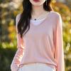 Women's V-Neck Color Block Layered Knit Sweater - Long Sleeve, Lightweight