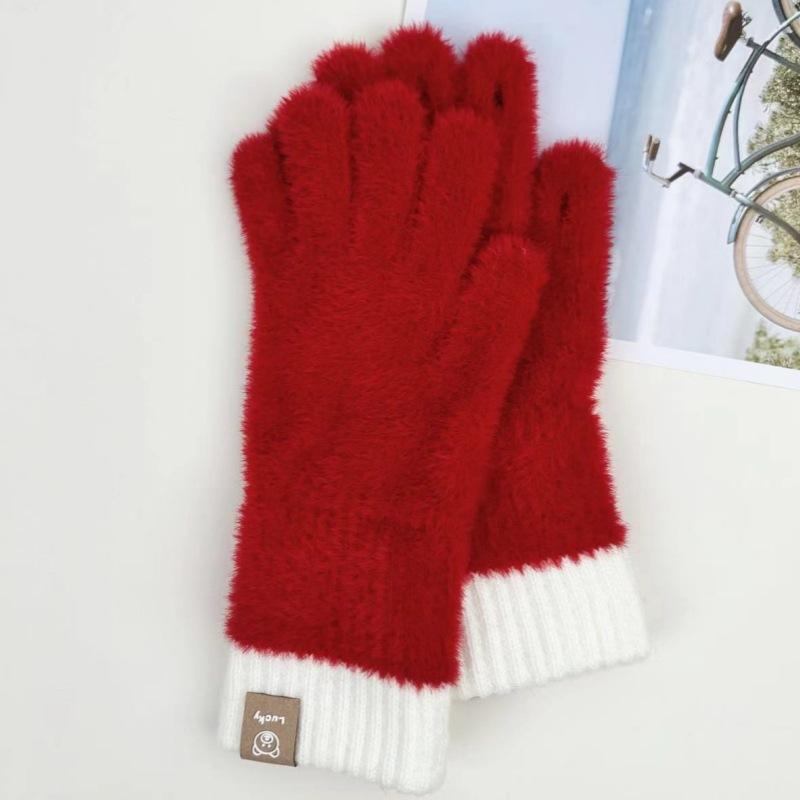 

Женские перчатки на осень и зиму Теплые Удлиненные Защищающие от холода Пальцы Сенсорный экран Перчатки против замерзания красный
