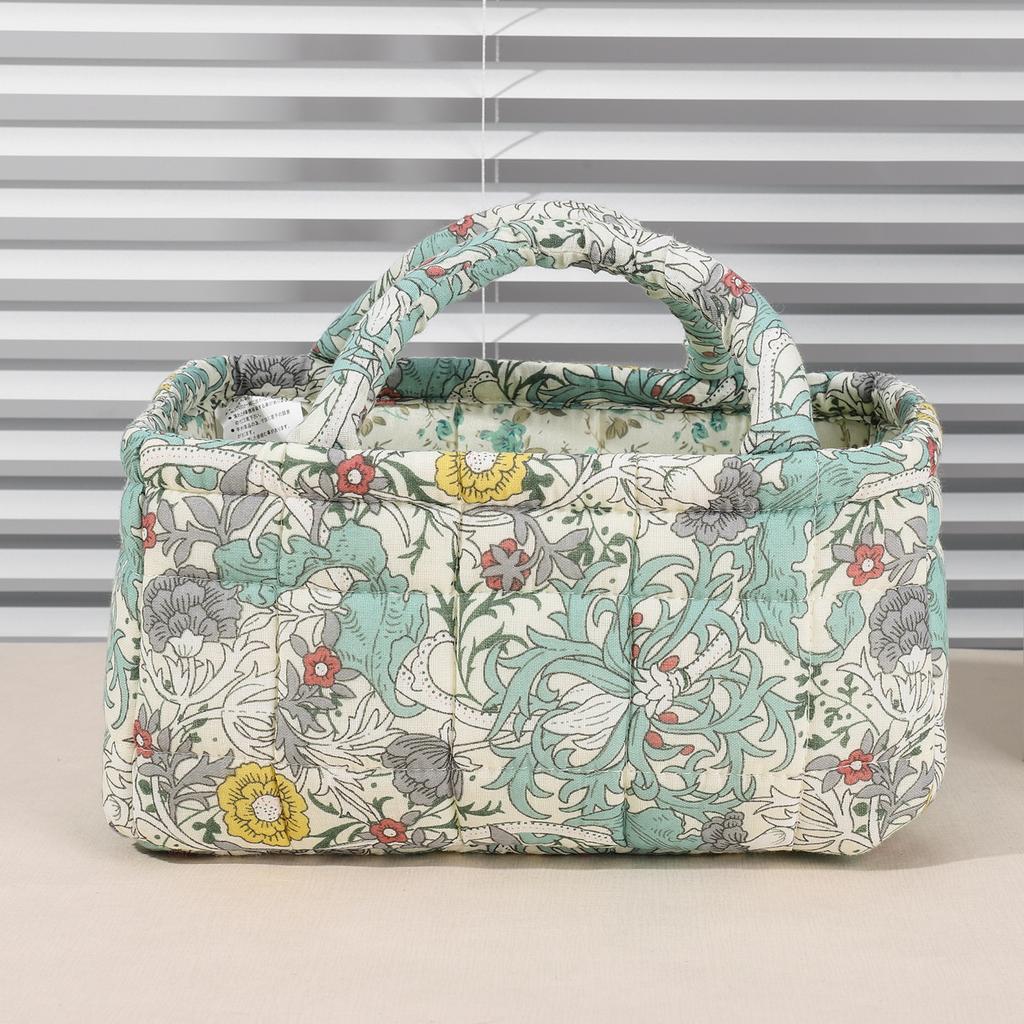 Floral Quilted Baskets with Handles Collapsible Floral Laundry Hamper Foldable Floral Organizer Bin for Household Kitchen