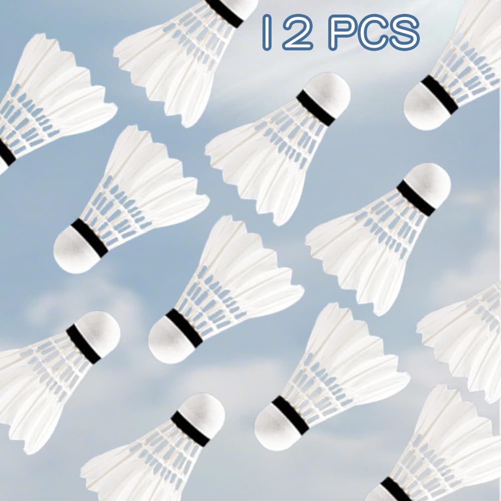 JIMIGUGU Badminton Set of Soft Foam Ball Heads with Natural Duck for Student High and for Indoor and Outdoor and Home Sports 12, Tube-Shaped,