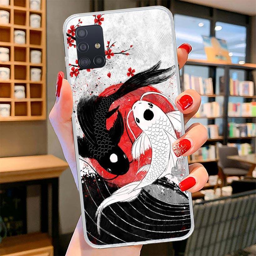 

Japan Koi Fish Yin Yang Art Cover Phone Case For Samsung Galaxy A12 A22 A32 A52 A72 A02S Phone Case Note 20 Ultra 10 S10 Plus A5 Samsung A52