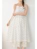 Spring/Summer 2026 Floral Print Spaghetti Strap Midi Dress - Sweet Mori Style with Lace Patchwork