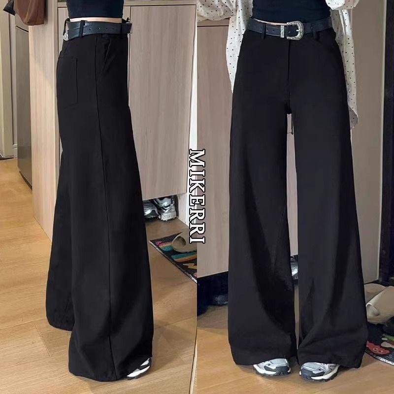 

Black Suit Casual Wide-Leg Pants Women Summer New Plus size Chubby Girl Loose Slimming Pear Shapes Straight Pants Black XS
