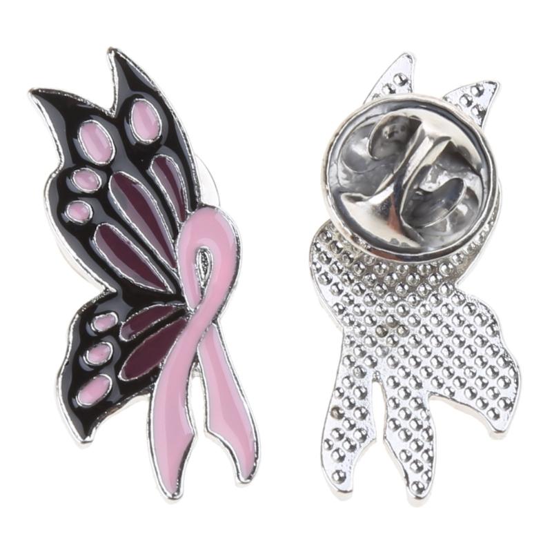 Butterfly Ribbon Brooch Breast Cancers Awareness Metal Dripping Oil Corsage Enamel Pin Badge Clothing Accessories