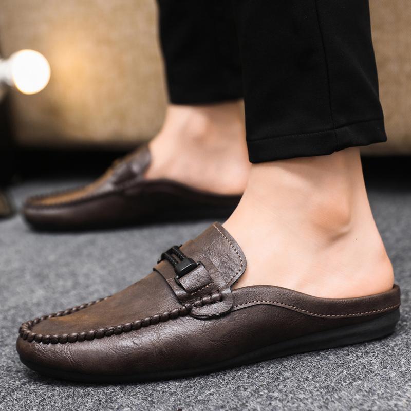 

Модные кожаные мужские полушлепанцы Летние дышащие мужские повседневные туфли Слипоны Ленивые туфли для вождения Удобные лоферы для ходьбы Мокасины 39 коричневый