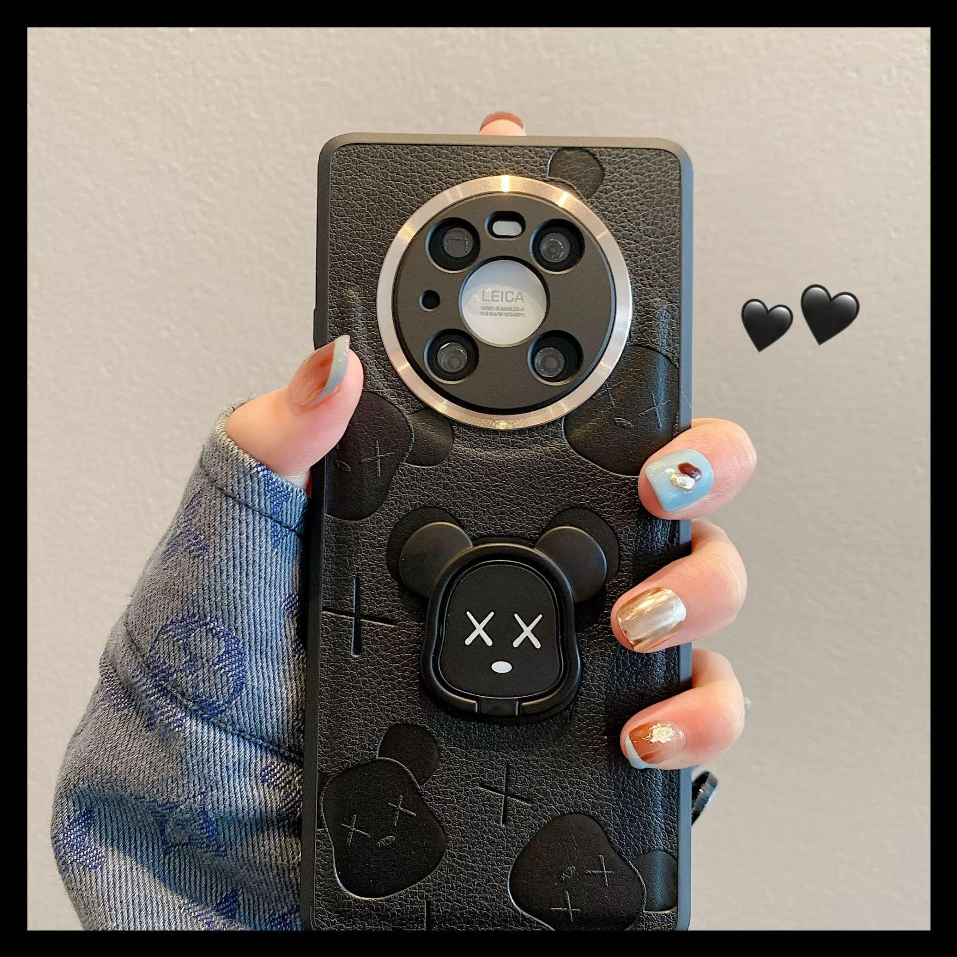 

Чехол для телефона Huawei Pura70U, Трендовый бренд Violent Bear Mate60pro Кожаный с тиснением Nova12 Противоударный чехол Nova13pro чёрный