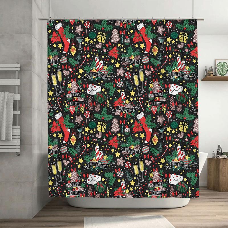 

TU Festive Christmas Shower Curtain Holiday Patterned Waterproof Fabric Bathroom Decor Xmas Themed Backdrop 90x180cm35x71in