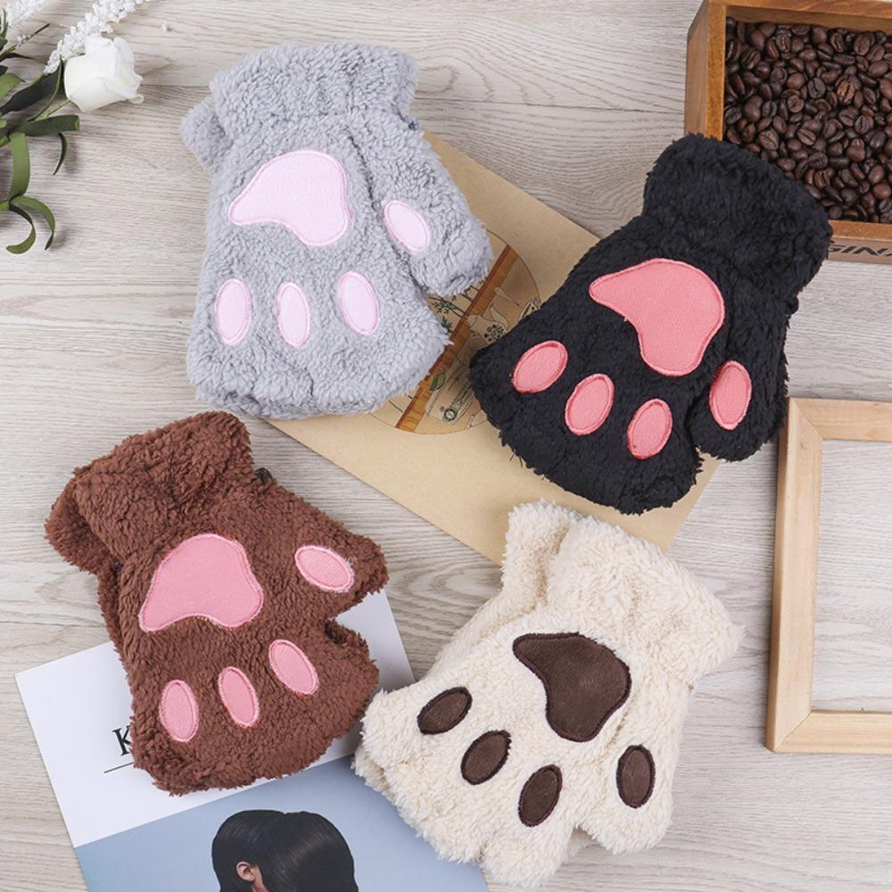 Soft Cartoon Anti-cold Mittens Thickened Animal Fingerless Gloves Bear Paw Mittens  Outdoor