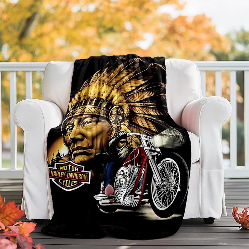 Indian Motorcycle Flannel Blanket Soft All-Season Throw, Design for Camping, Car Travel, Hiking Sofa, Bed, Office Perfect Gift for Parties