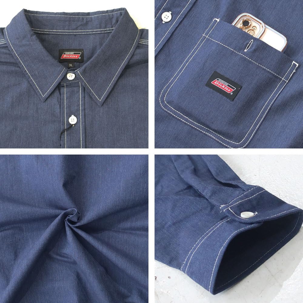 Men's Plus Size Dickies Work Shirt, Oxford Chambray Stripe Hickory, Sizes 3L, 4L, 5L, XXL, XXXL, 10001806 (JP, Alphabet, 5L, COBALT)