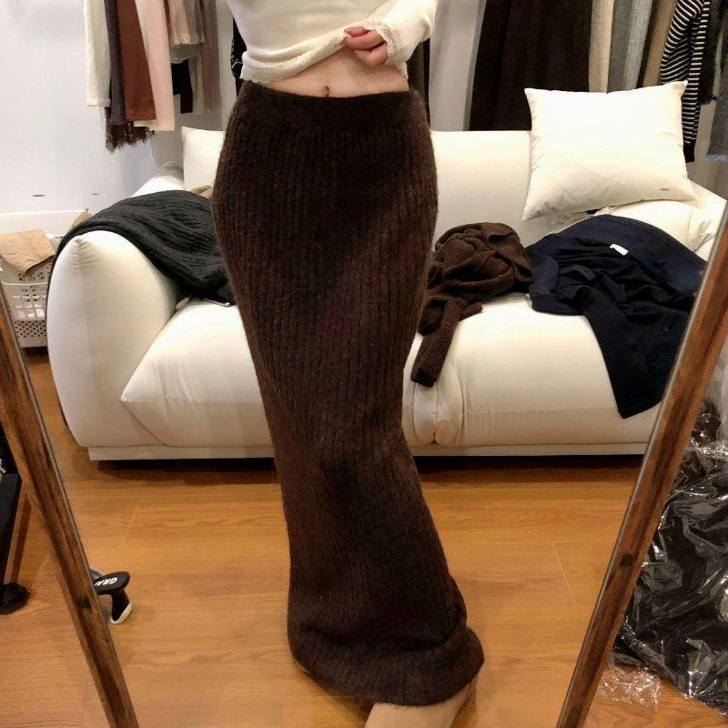 Women s High-End Ribbed Knit Midi Skirt - Thickened, Straight, Long Bodycon for Autumn and Winter 4XL кофейный