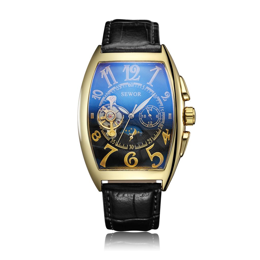 Modny Męski Zegarek Kształt Beczki Wina Lśniący Tourbillon W Pełni Automatyczny Mechanizm Mechaniczny Zegarek Mechaniczny reloj automático