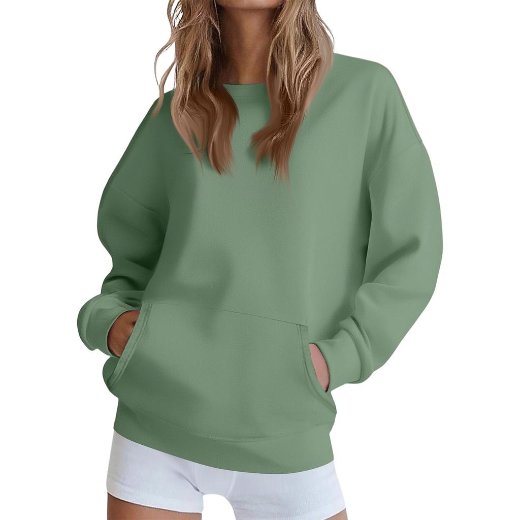 Women's Fashionable And Comfortable Long-Sleeved Solid Color Round Neck Sweatshirt