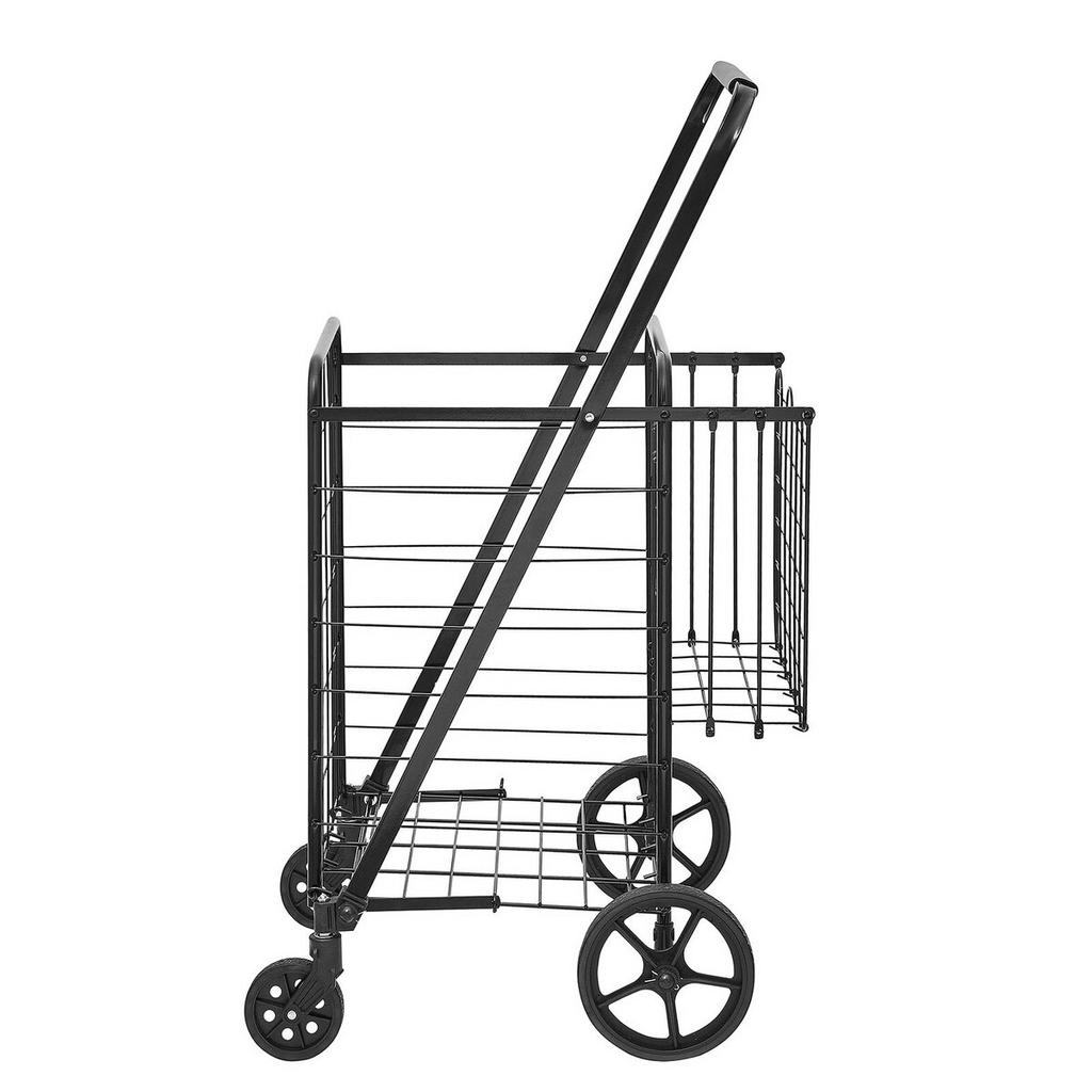 Folding Shopping Cart, Jumbo Grocery Cart with Double Baskets, 360° Swivel Wheels, Heavy Duty Utility Cart, 110 LBS Large Capacity Utility Cart for