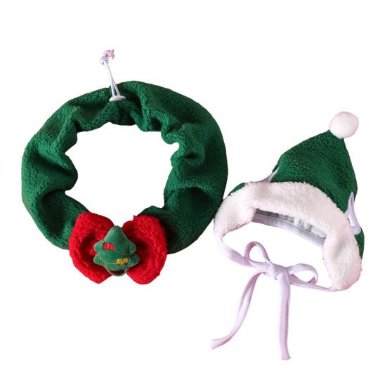 2Pcs/Set Cat Christmas Suit Soft Plush Fabric Rich Christmas Elements Small Pet Christmas Attire Red Green Pet Outfit