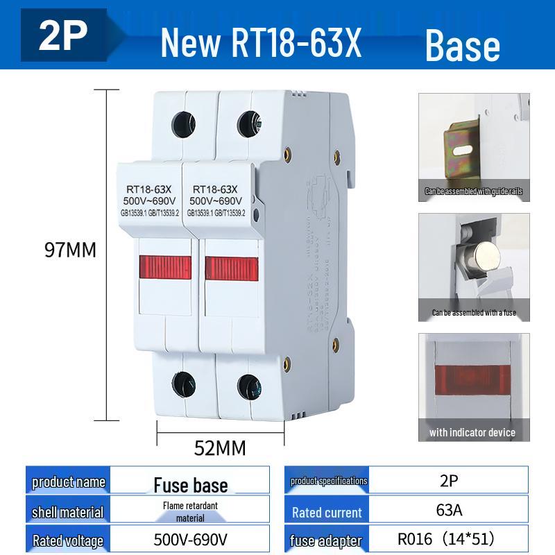 RT18-32X/63X DIN Rail Fuse Base 1P-4P R015/R016