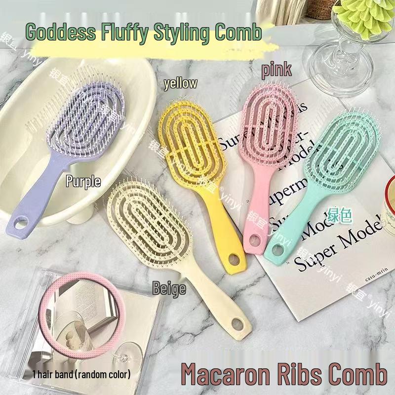 Unisex Hollow Rib Comb for Hair Styling, Scalp Massage & Cleaning Flat Macaron Comb