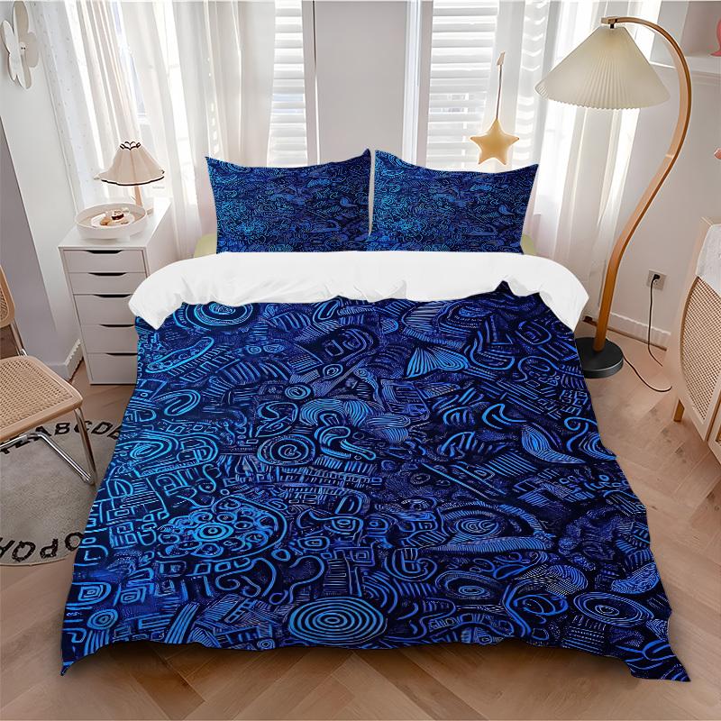 

3pc Abstract Patterns Rune Cover Set - 1 Quilt Cover + 2 Pillowcases, All Seasons Bedroom Setting, Perfect for Home097 135x200cm