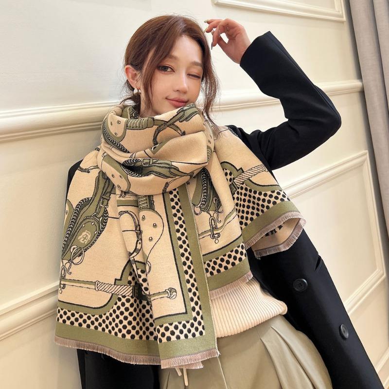 Light luxury high-end imitation cashmere jacquard scarf women's winter new versatile shawl windproof and warm thick scarf