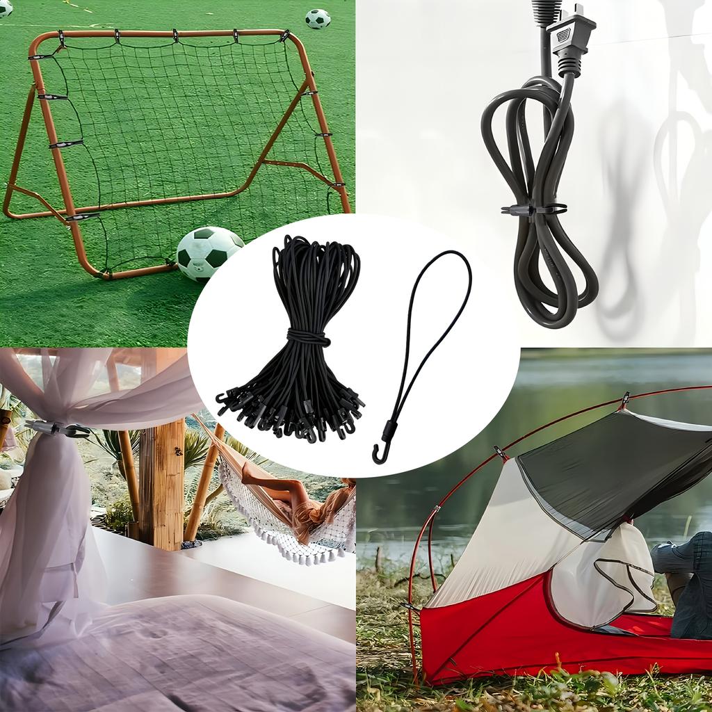 5/10pcs Heavy-Duty Elastic Tie Ties | Secure & Durable Nylon Stretch Straps with Metal Hooks - Corrosion-Resistant Black Straps