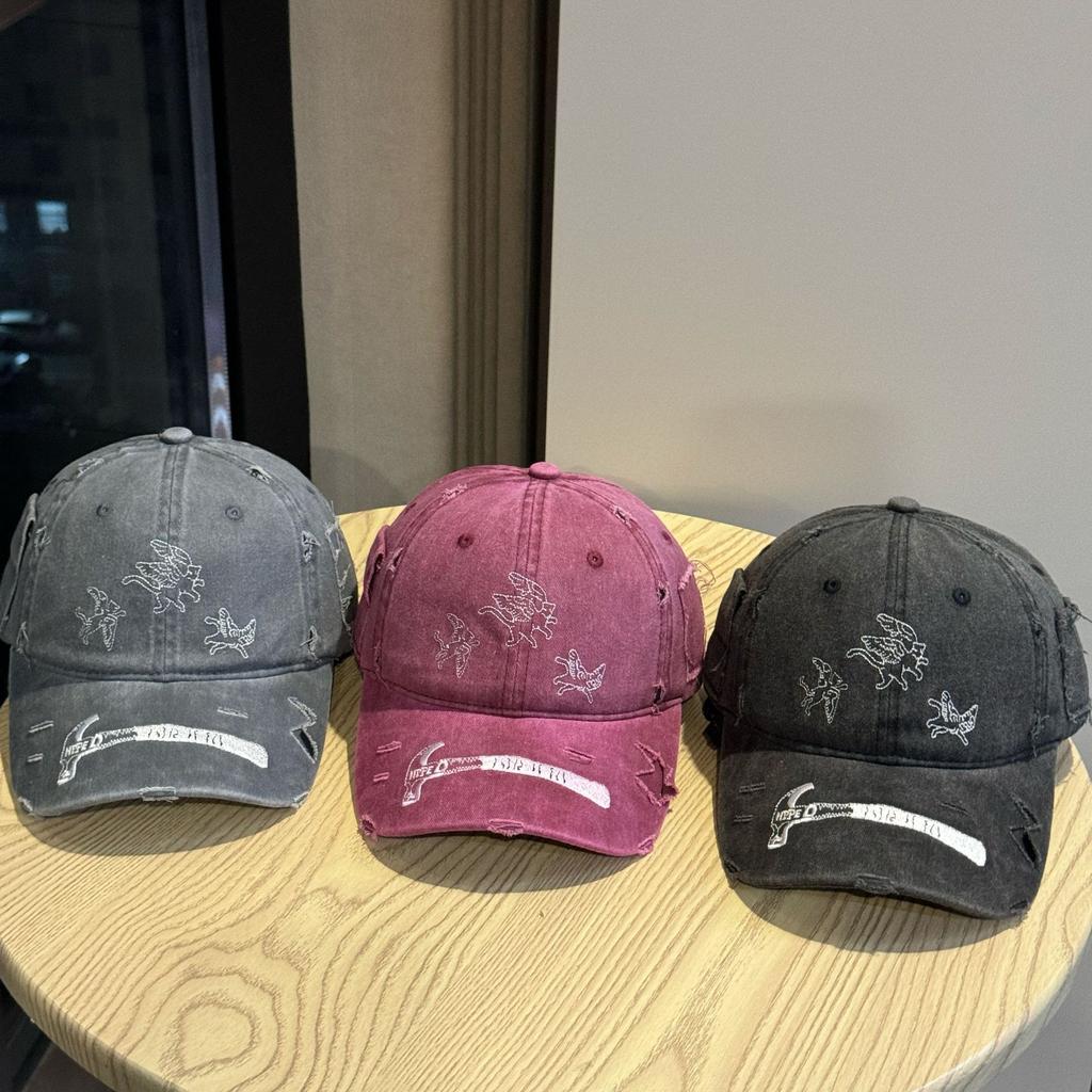 Washed Distressed Embroidered American Baseball Cap Peaked Cap Casual for Men and Women