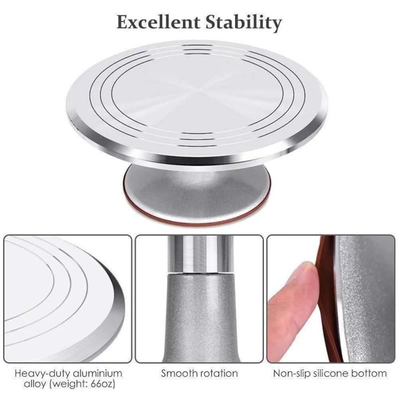 

35-in-1 12-inch Aluminium Alloy Cake Turntable with Icing Spatula Smoother Pastry Nozzles (BPA Free,No FDA Certificate) Type A