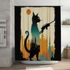 Cat Silhouette Gun Shower Curtain Modern Abstract Home Decor Bathroom Set Artistic Wildlife Print Wall Hanging