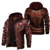 Euro size team leather jacket fake two-piece hat man removable PU locomotive print leather jacket