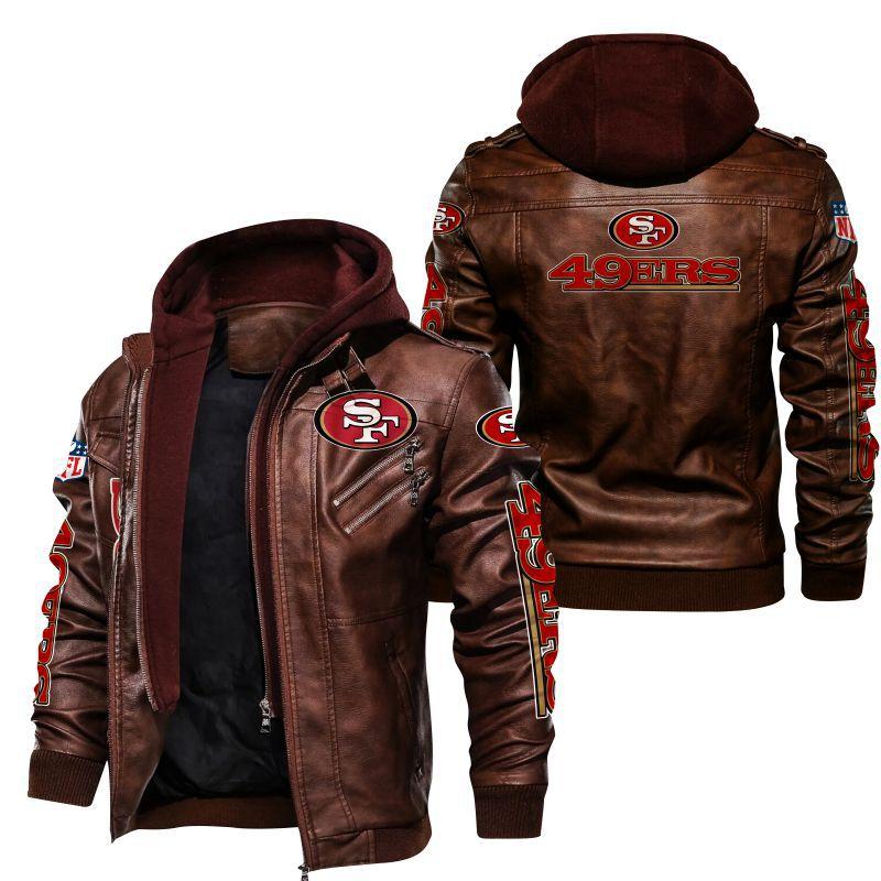 Euro size team leather jacket fake two-piece hat man removable PU locomotive print leather jacket