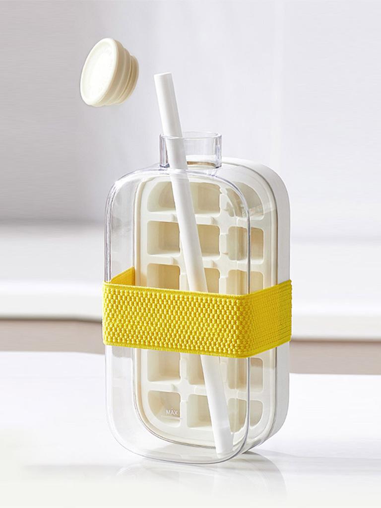 Food Grade Press Ice Cube Mold With Lid Portable 2 In 1 Ice Kettle Straw Dual Use Ice Making Artifact Kitchen Bar Ice Tray