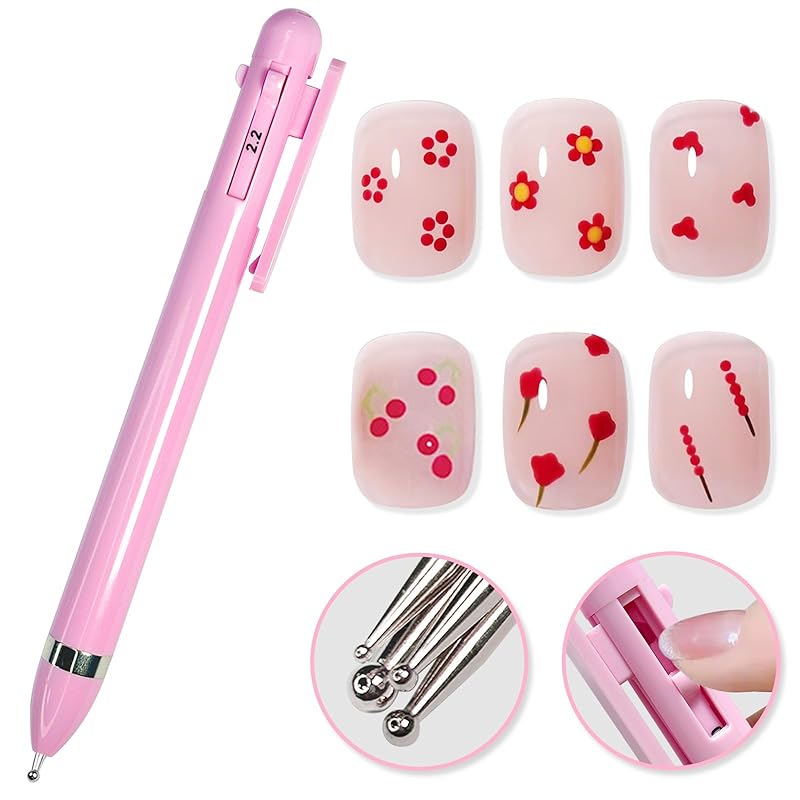 HJ Nail Dotting Pen Ballpoint Design Nail Art Kit with Tip Dot Paint, Pink HJ-NAT248-Pink
