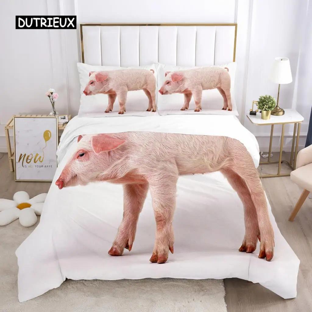 Sada povlečení na peřinu s motivem prasátka z mikrovlákna velikosti Queen, roztomilé prasátko, zvířecí motiv, sada pro dva, farmářská zvířata, 23dílná, povlečení na peřinu pro chlapce a dívky