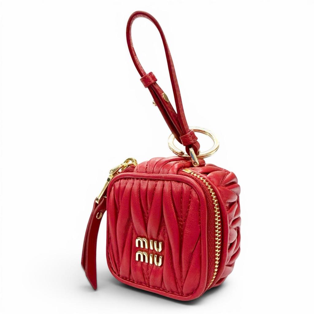 Excellent MIUMIU Charm MATELASSE Charm Logo Keyring Leather Pouch Red 5TL527 Used