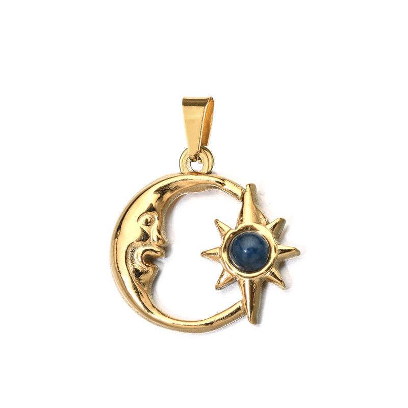 European Retro Sun and Moon Stainless Steel Pendant with Semi-Precious Stone Charm for Women.