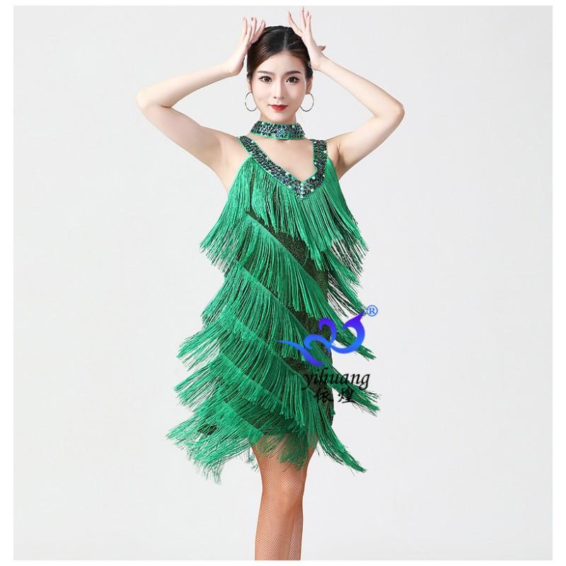 Latin Dance Performance Dress Sequin Fringe Skirt Stage Events Adult Sexy Costume