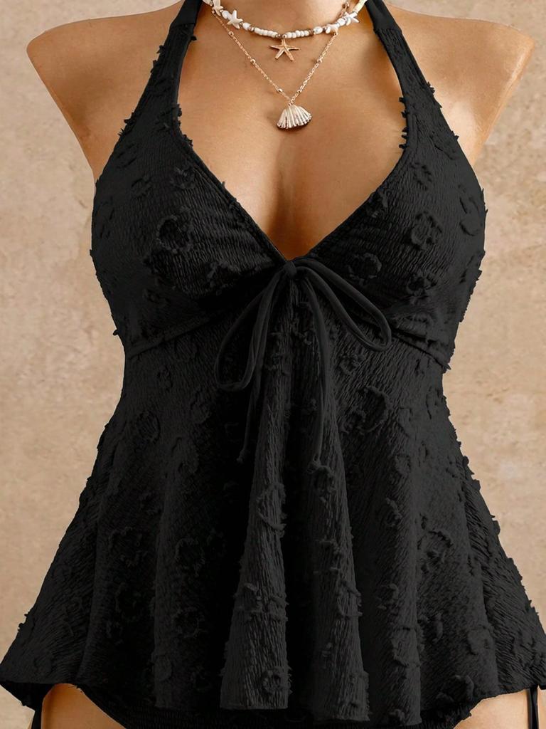 Summer 2026 Women's V-neck Halter Bikini with Ruffle Cover-up