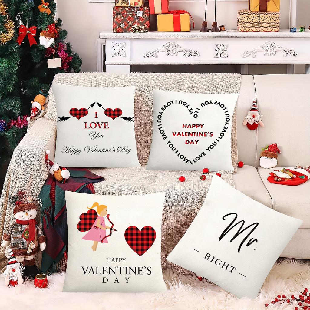 Valentine's Day Letters Black and White Cotton Linen Super Soft Peach Leather Velvet Pillowcase Sofa Home Cushion Cover