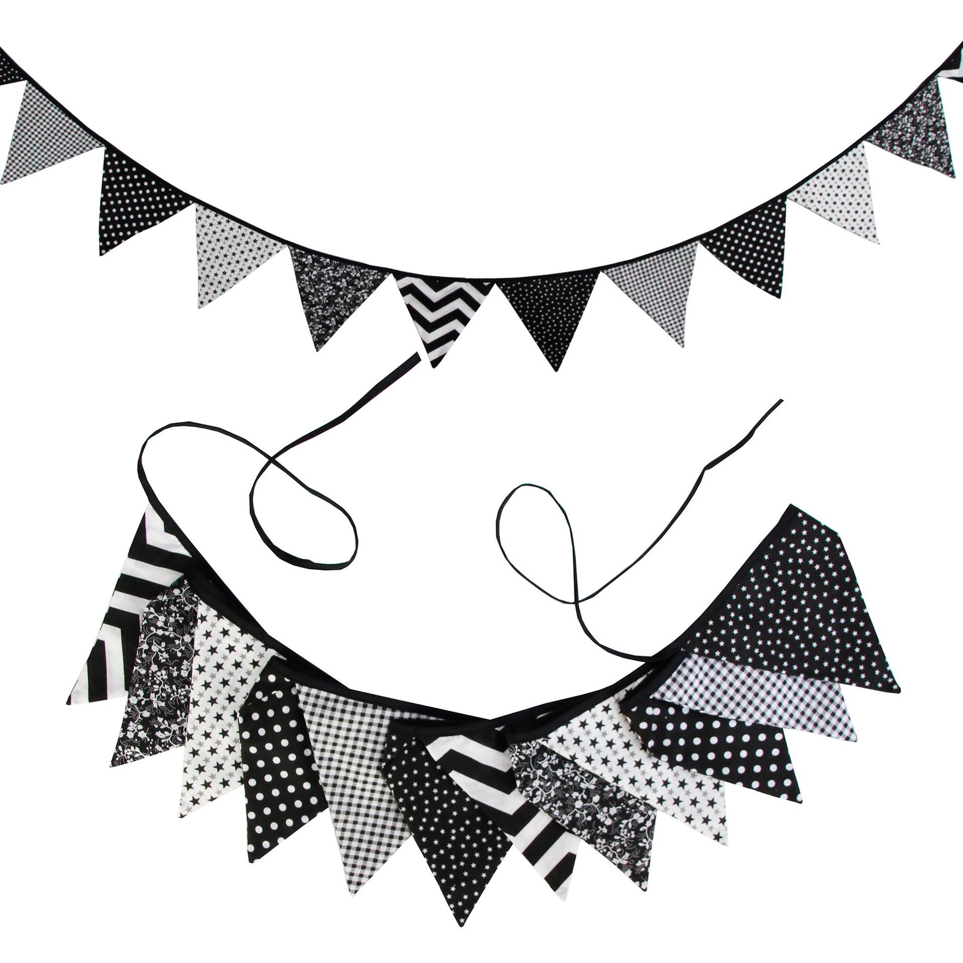 Black, White & Gray Cotton Triangle String Flags for Baby Photos, Weddings, Birthdays, Kindergarten Decor