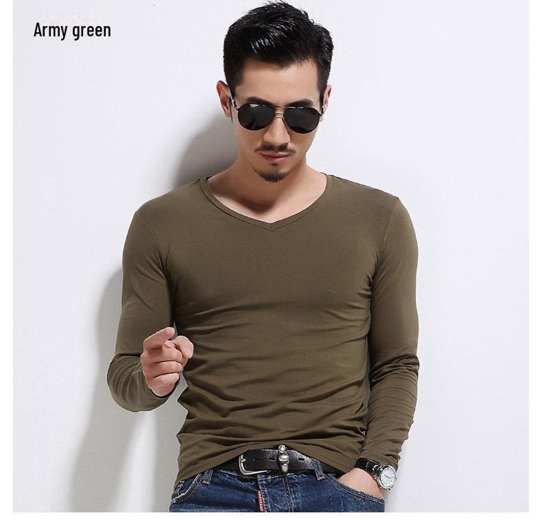 2023 Men's Slim Fit Long Sleeve Solid Color Pullover Shirt for Autumn/Winter