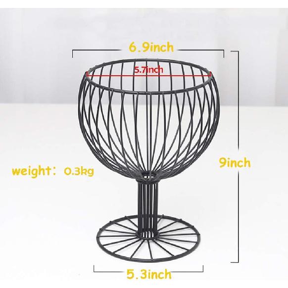 Decorative Fruit Basket, Wine Glass Shaped, Black A, Steel, 6.9x5.3x9 inches