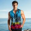 Men's Fashion Printed Sleeveless Lapel Button-Down Shirt Vest Top